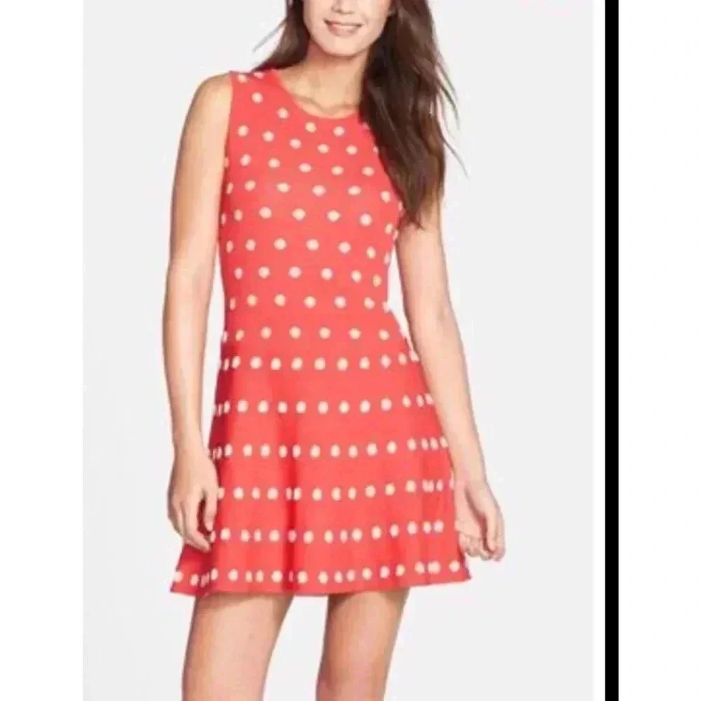 BCBGMAXAZRIA Jo Jacquard Polka Dot A-Line Knit Sleeveless Fit and Flare Size Med